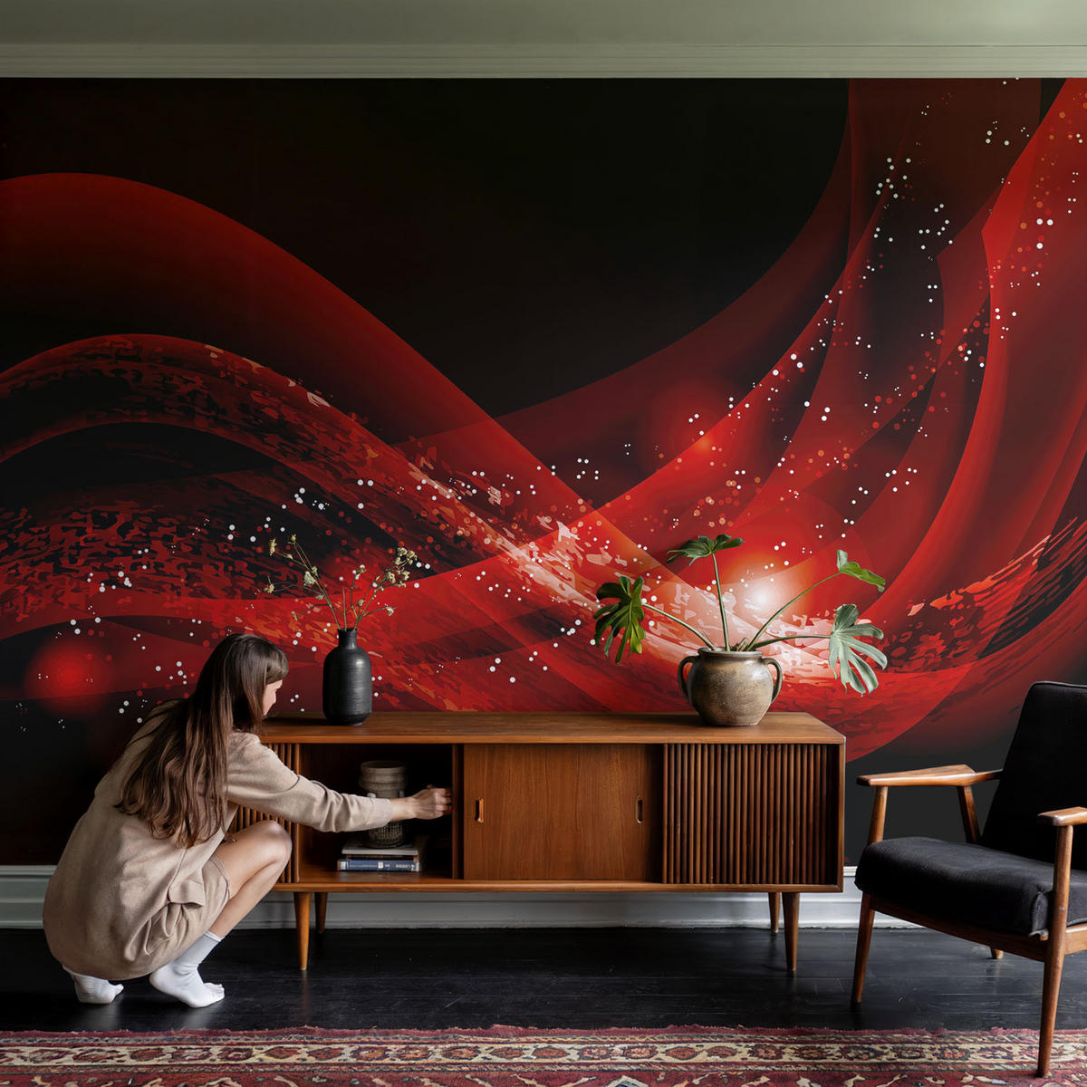 FOTOTAPETE 104x70 cm - Roter Wirbel - Weiß, Textil (104/70cm) - Wallfluent