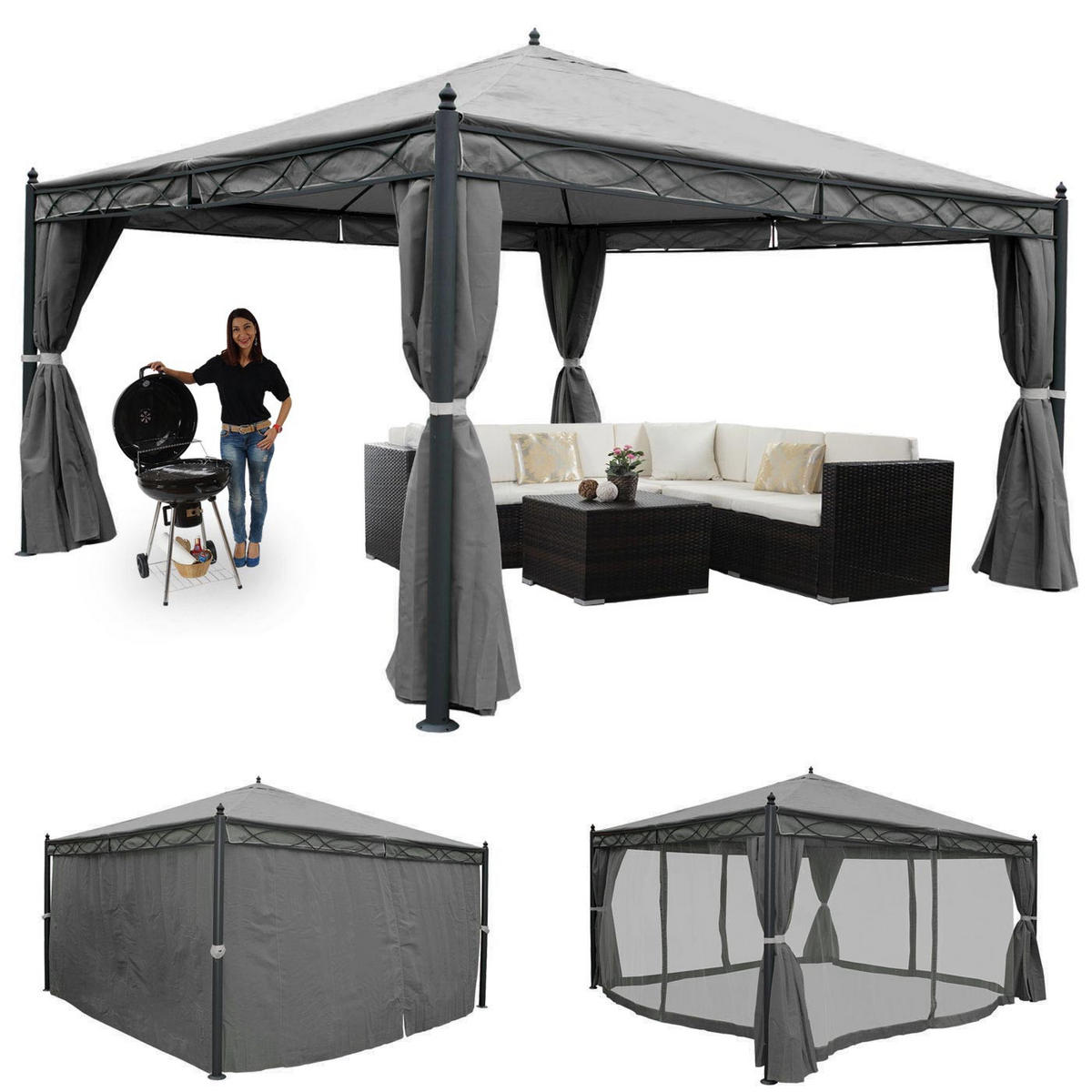 PERGOLA CALPE I Grau - Grau, Metall (400/290/400cm) - MCW