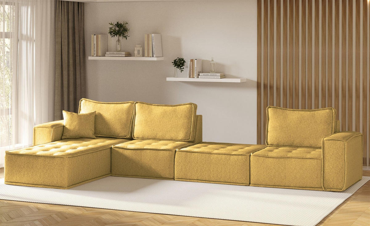 ECKSOFA Sande Xl In Raven - Gelb, Holzwerkstoff/Textil (372/192cm) - Fun Möbel