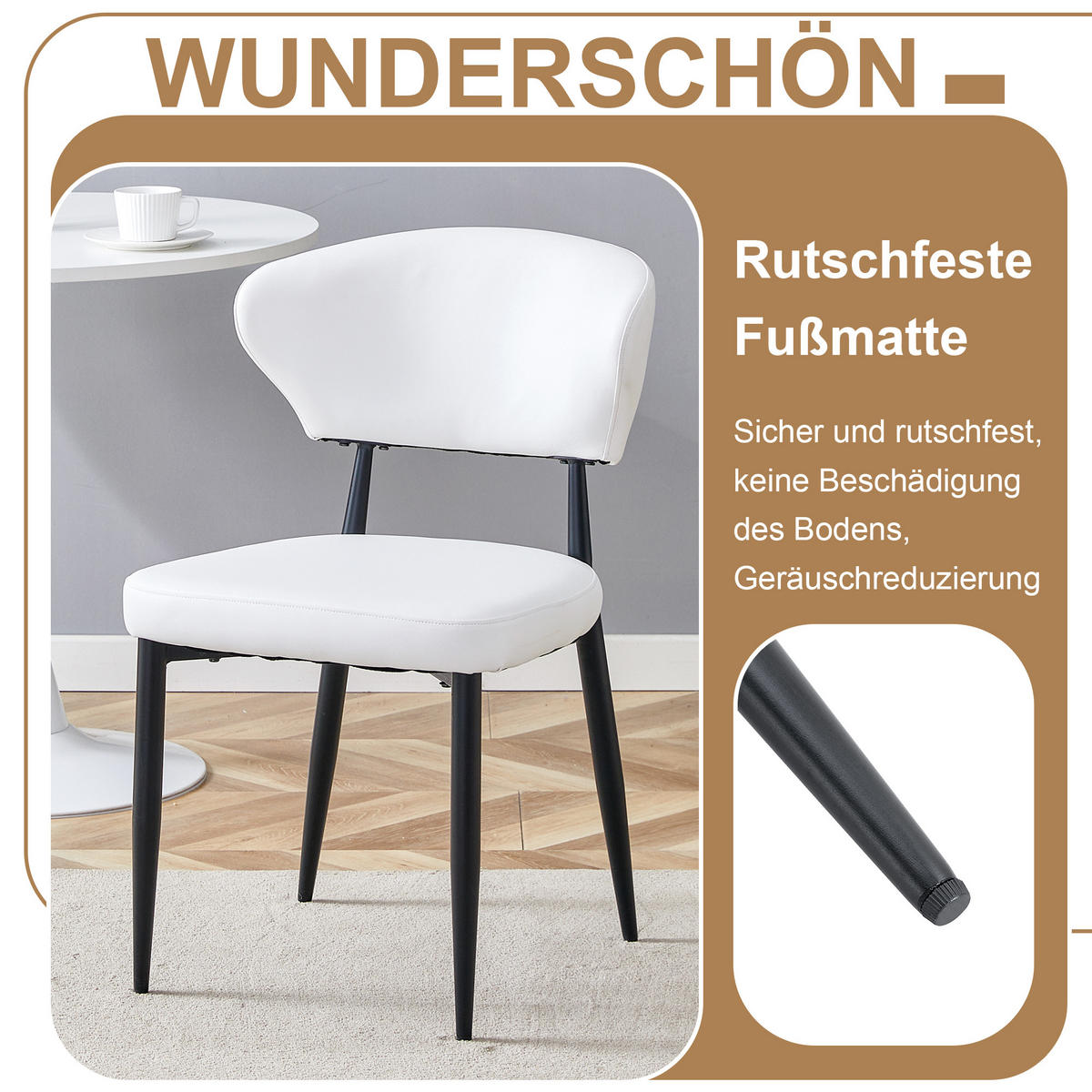 ESSGRUPPE DE-39356 3-teilig, mit 2 PU-Sesseln und Glasintarsie Braun/Weiß - Weiß, Metall (100/76/100cm) - ComfortXL