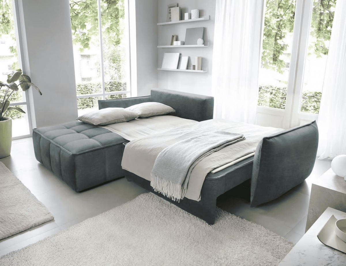 ECKSOFA mit Schlaffunktion und Bettkasten - Grün, Textil (265/196cm) - Eltap