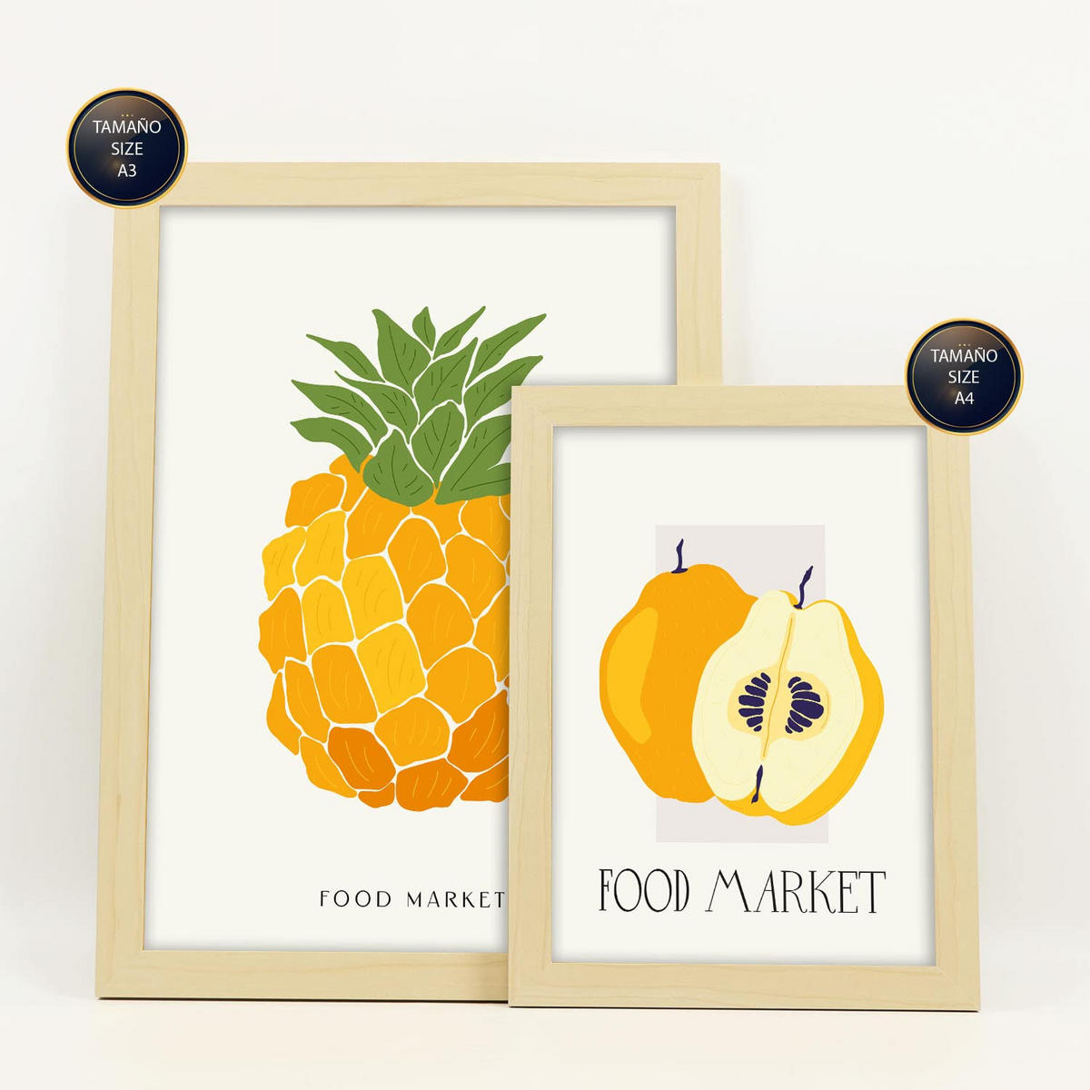 POSTER Set Mit 6 Lebensmittel Und Ernährungs Tropische Früchte Natur Und Botanikdrucke Für Innenarchitektur A3 & A4 Rahmen Aus Hellem Holz - Beige, Papier (29/3cm) - Nacnic