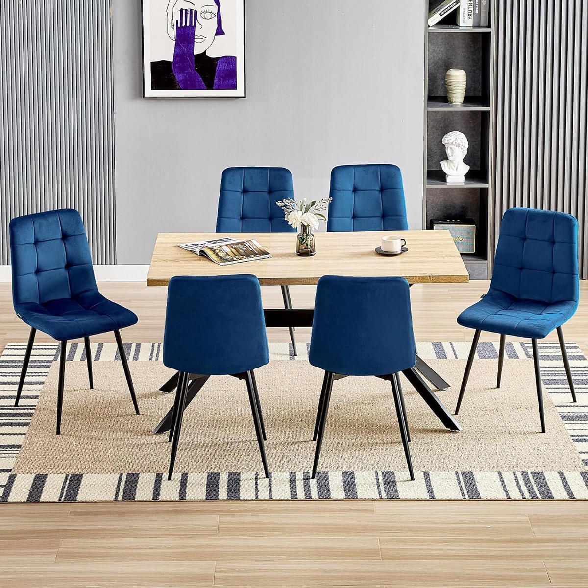ESSZIMMERSTÜHLE 6er Set dunkelblau Samtdesign mit Metallfuß - Dunkelblau, Textil (44/89/42cm)