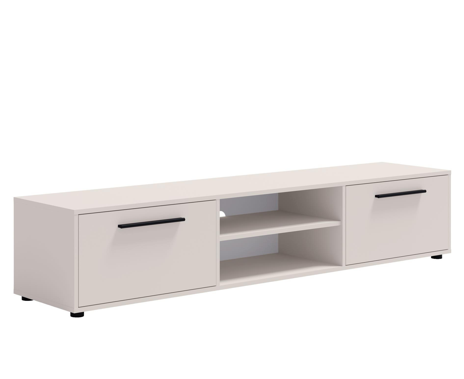 RTV-SCHRANK Maxivo 190 Kaschmir, breiter zweitüriger TV-Tisch - Kaschmir/Schwarz, Holzwerkstoff (190/38/40cm) - Bettso