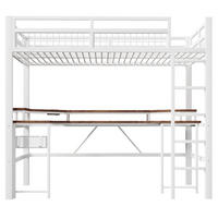HOCHBETT 90/200 cm Weiß mit LED-Lichtleiste, Schreibtisch, 1 USB-Anschluss + 1 Typ-C-Anschluss und 2 Steckdosen - Weiß, Metall (90/200cm) - Oxeza