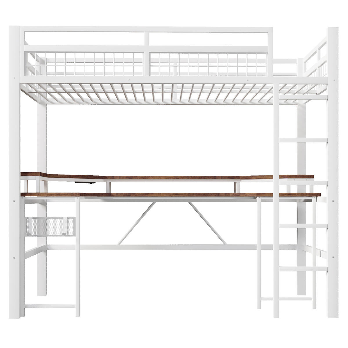 HOCHBETT 90/200 cm in Weiß mit Schreibtisch, LED, USB und Lochwand - Weiß, Holzwerkstoff/Metall (90/200cm) - STILVORA