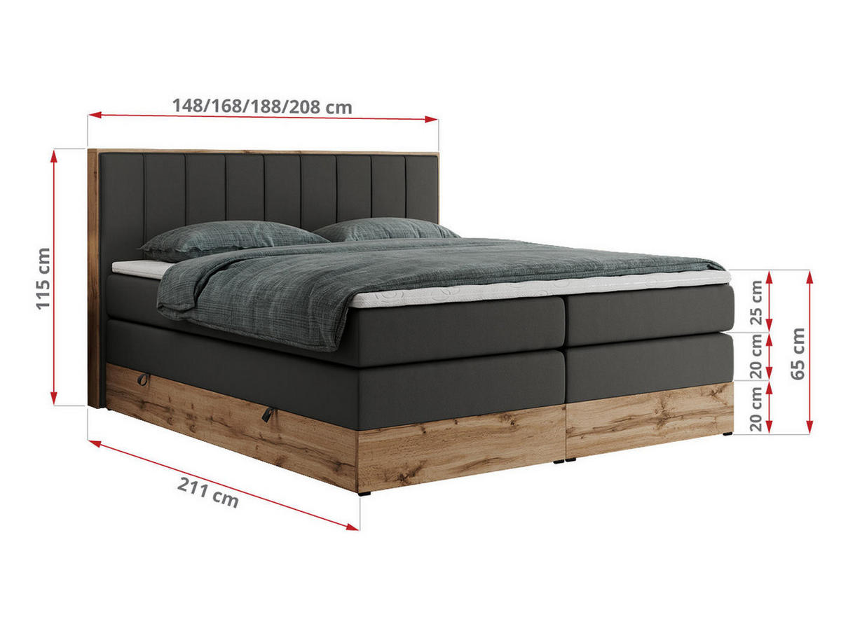 BOXSPRINGBETT BELLISSIMO KING 140/200 Dunkelgrau Kunstleder - H3 - Dunkelgrau, Holz/Textil (140/200cm) - MKS