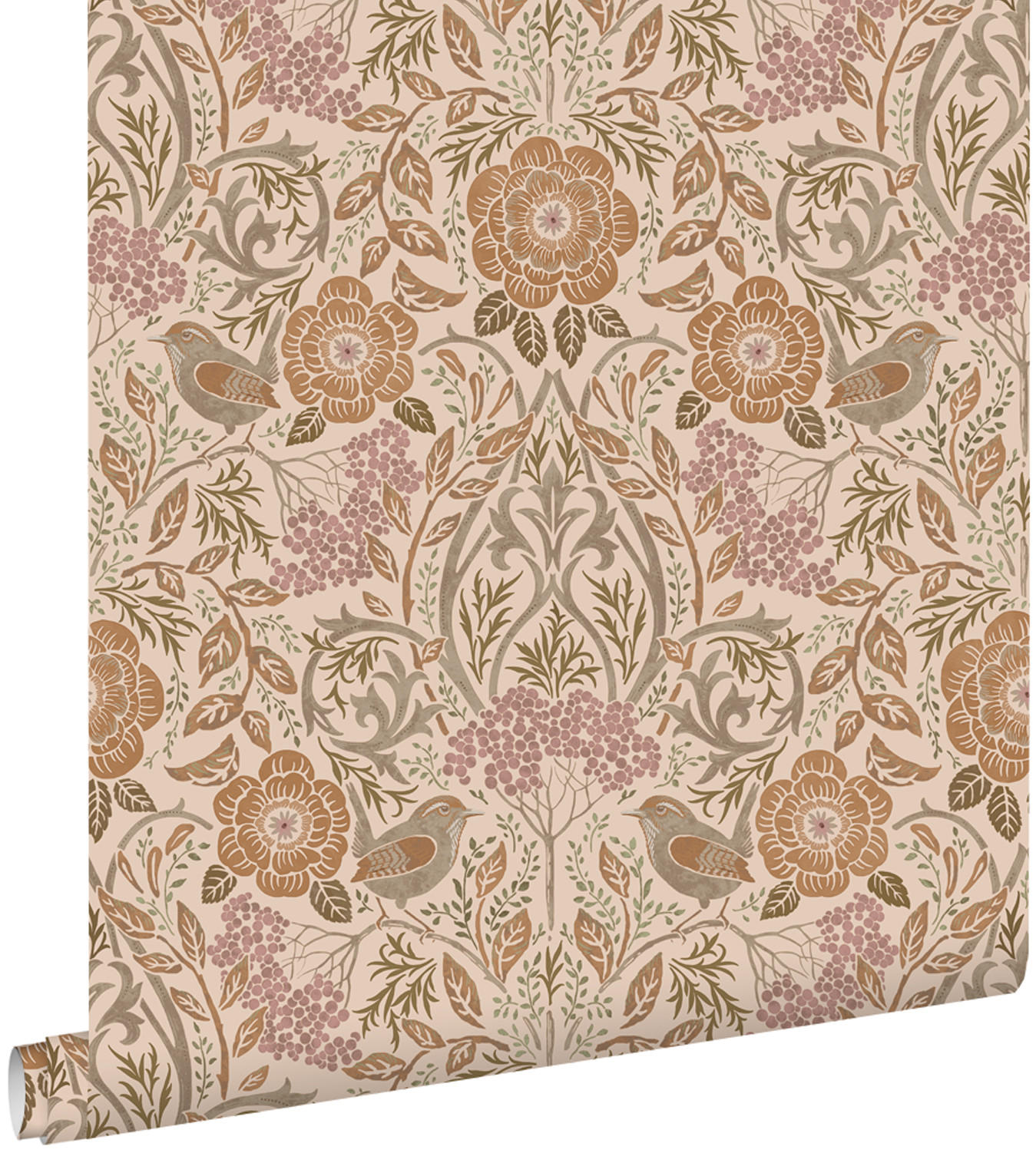 TAPETE Blumen und Vögel im Jugendstil 53 cm x 10.05 m - Terracotta, Papier (53/1000cm) - ESTAhome