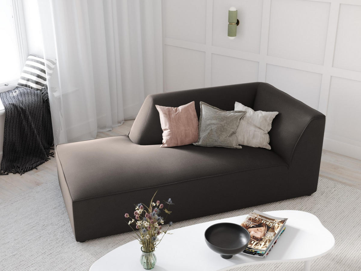 CHAISELONGUE links Ruby aus Samt dunkelgrau - Dunkelgrau, Textil (93/69/180cm) - Micadoni