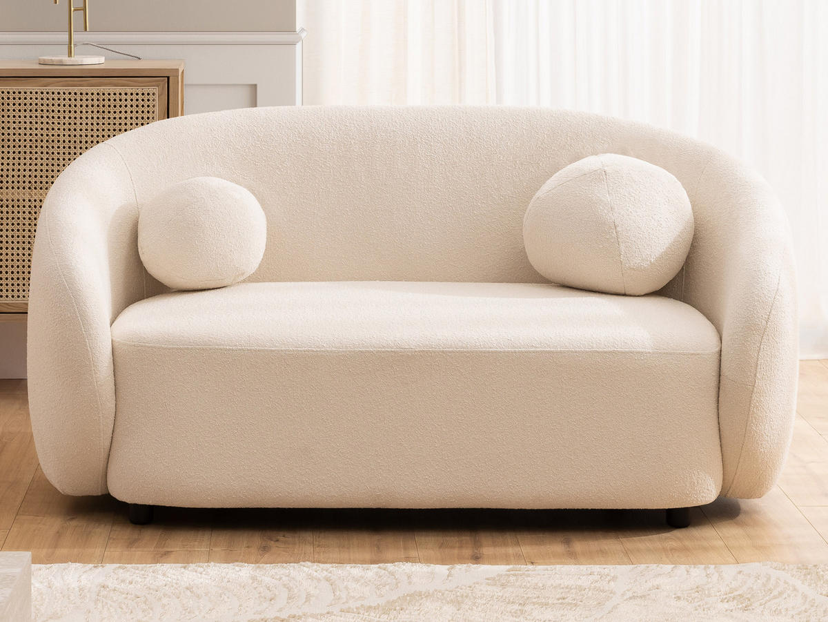SITZGARNITUR 2+1 Roundi Cremeweiß Bouclé - Creme/Schwarz, Holz/Kunststoff (150/76/80cm) - S-Style Möbel