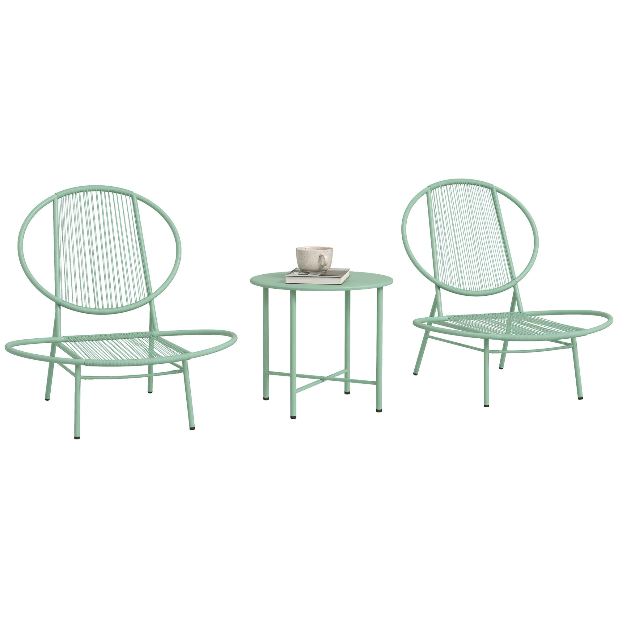 BISTRO-SET DE-07275 3-teilig aus Polyrattan mit Muschelstühlen Grün - Grün, Kunststoff/Metall - ComfortXL