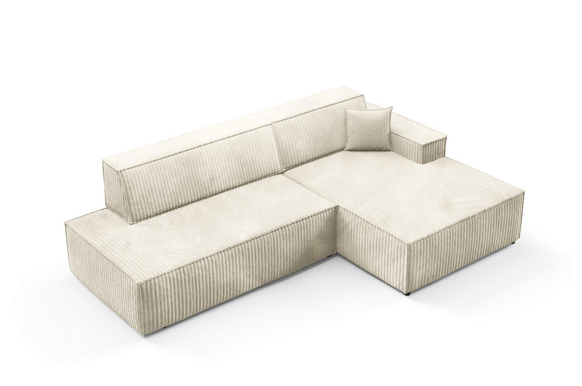 ECKSOFA TESSO R-S Creme Kordstoff mit Schlaffunktion - Creme, Holz (247/170cm) - MASSENO