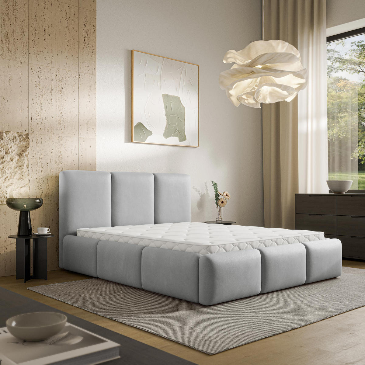 ČALOUNĚNÁ Postel ARSIL 160x200 cm Světle šedá - světle šedá, kompozitní dřevo/textil (160/200cm) - MASSENO