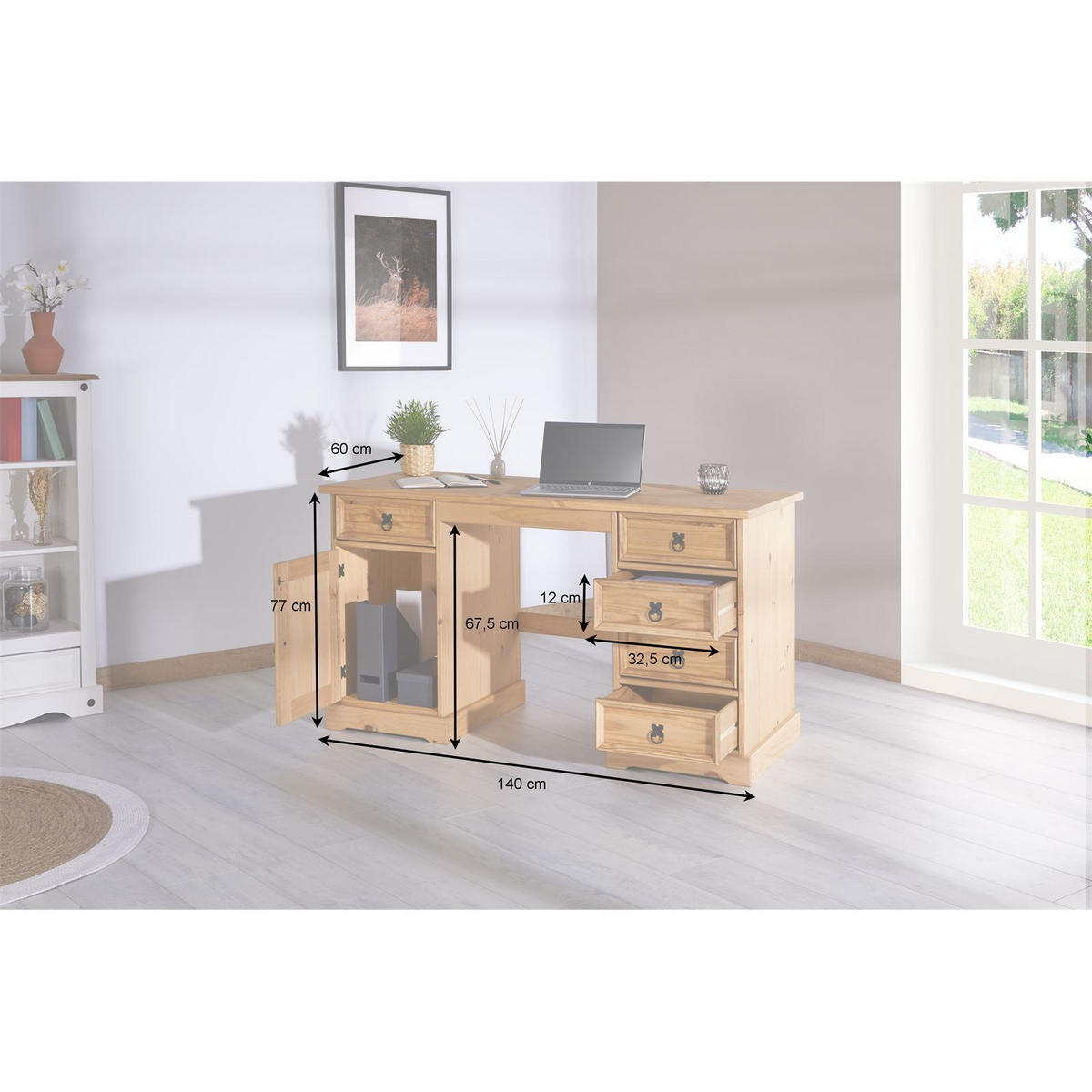SCHREIBTISCH TEQUILA - Braun, Holz (60/140/77cm) - IDIMEX
