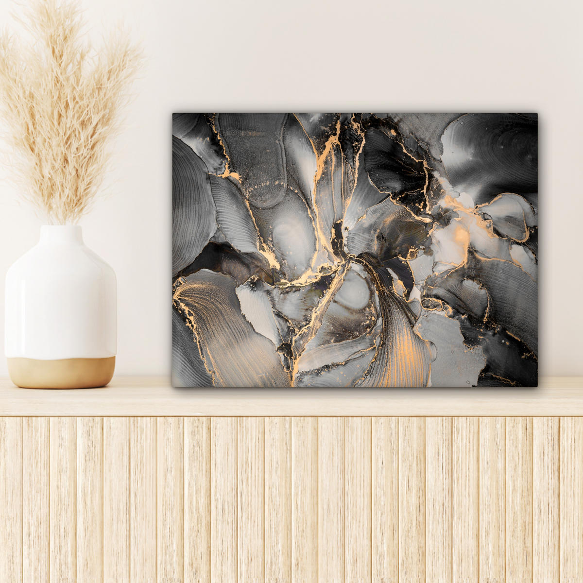 LEINWANDBILD Grau - Luxus - Gold - Marmor 40x30 cm - Dunkelgrau, Textil (40/30cm) - MuchoWow