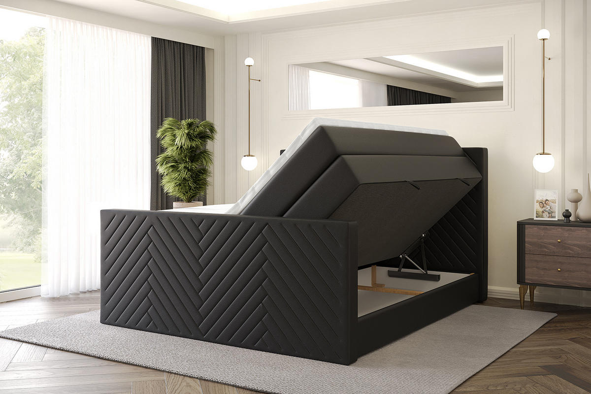 BOXSPRINGBETT mit Matratze und Lattenrost - VEXA-Z KING-200x200 - Schwarz Kunstleder - Schwarz, Holzwerkstoff (200/200cm) - ALTDECOR