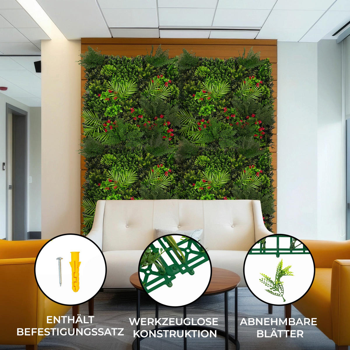 WANDFLIESE 2 Stück Alina Künstliche Pflanze 50 cm x 150 cm - Grün, Kunststoff (150cm)