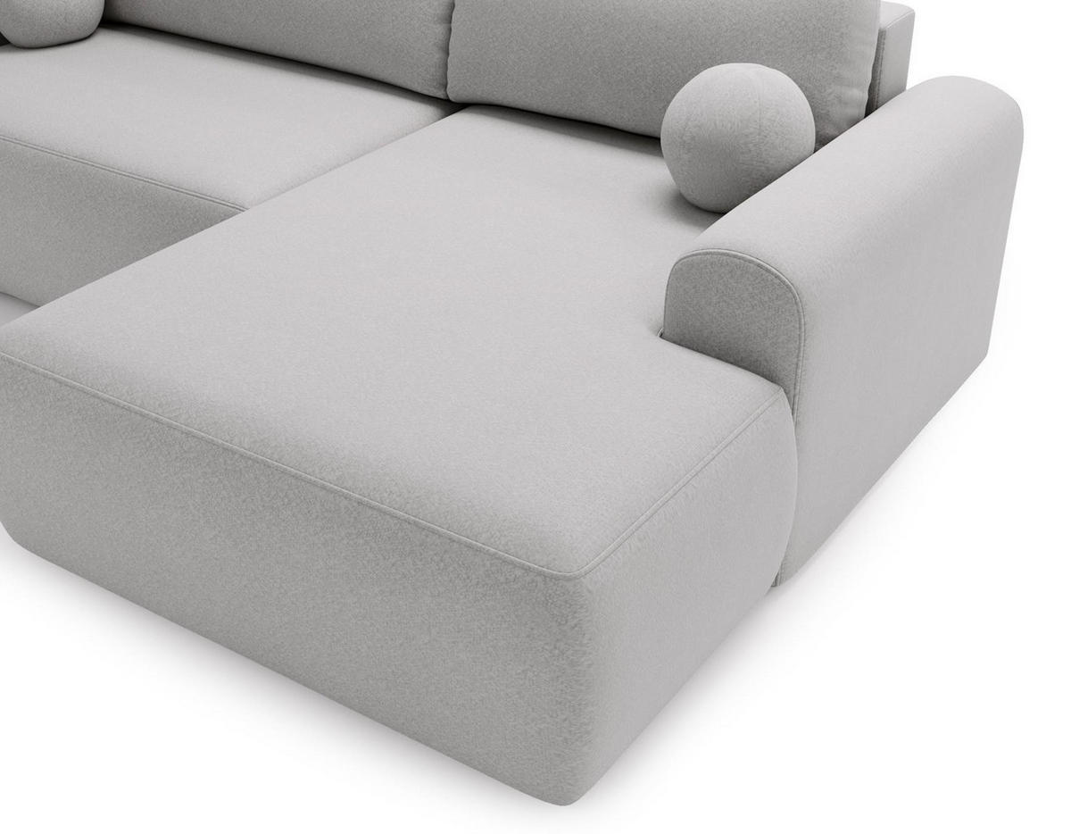 ECKSOFA Aurora Hellgrau, mit Schlaffunktion in Lambi Stoff, rechte seite - Hellgrau, Holzwerkstoff/Textil (257/177cm) - Bettso