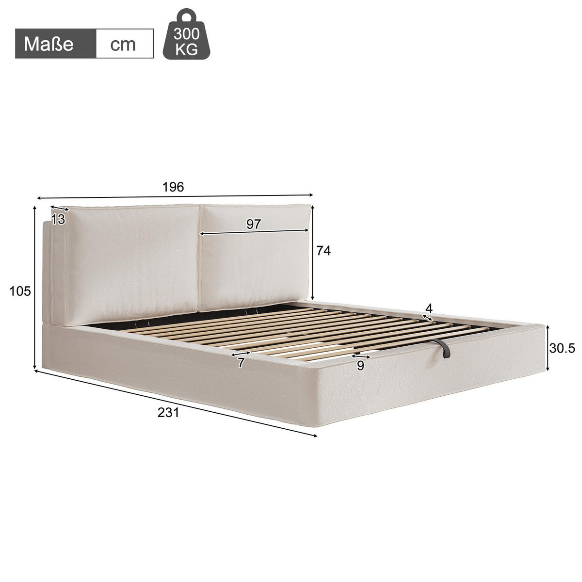 POLSTERBETT Beige Bouclé 180x200 Hydraulik Stauraum - Beige, Leder (180/200cm) - FLIEKS