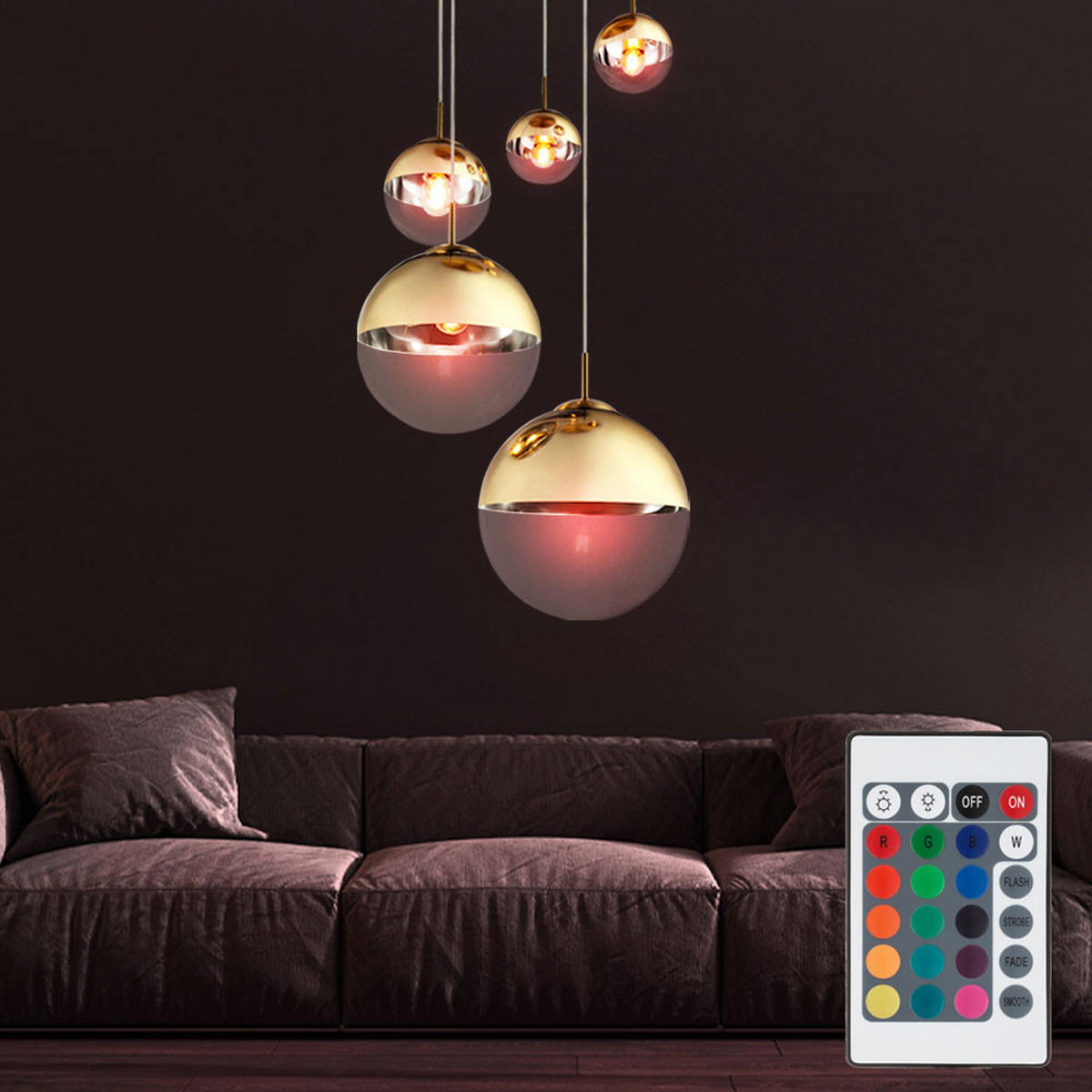 LED HÄNGELEUCHTE VARUS Gold matt - Goldfarben, Glas (65/65/150cm) - Globo Lighting
