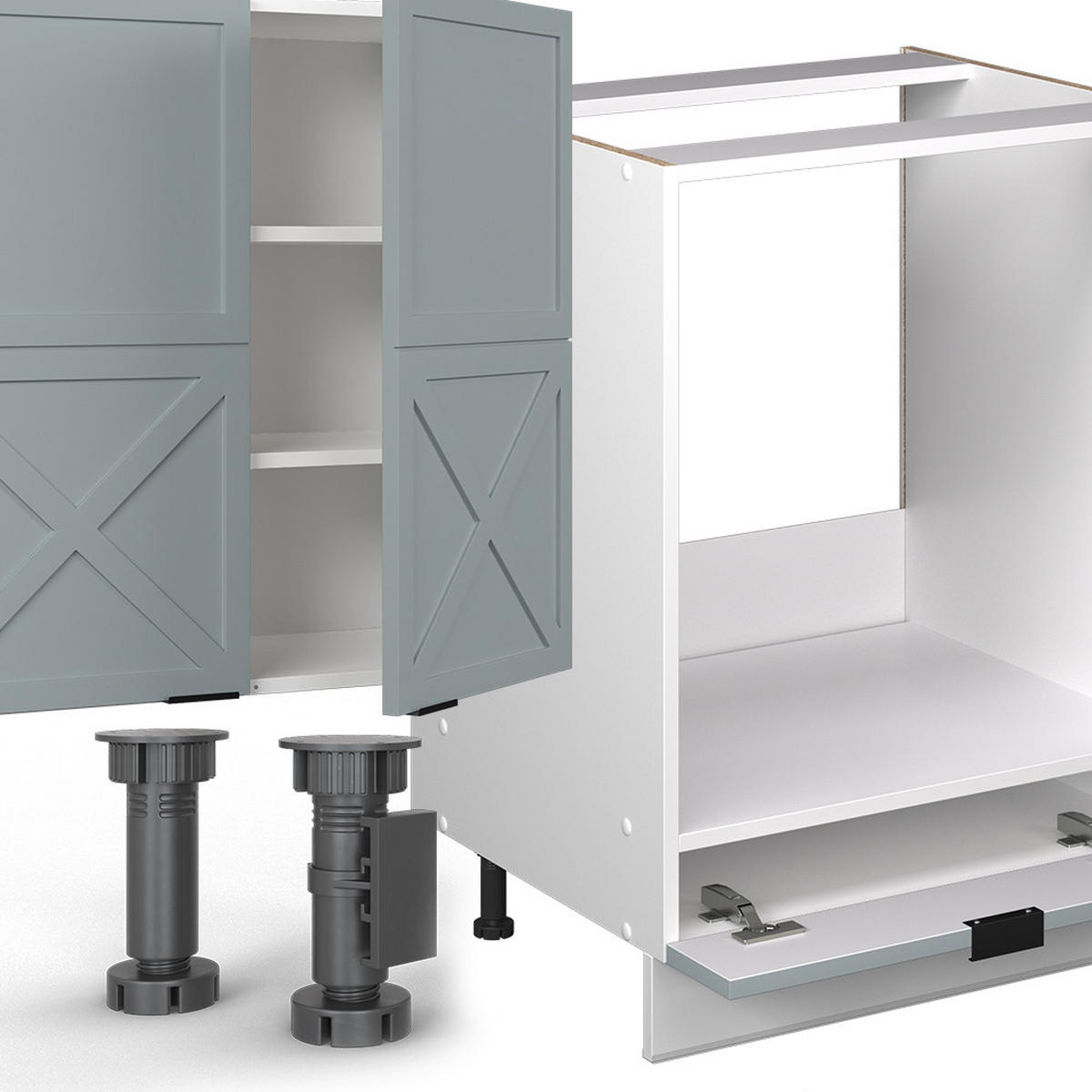 KÜCHENZEILE Fame-Line Hellblau-grau/Weiß 355 cm ohne AP - Weiß/Hellblau, Holzwerkstoff (355/81.6/46cm) - Vicco