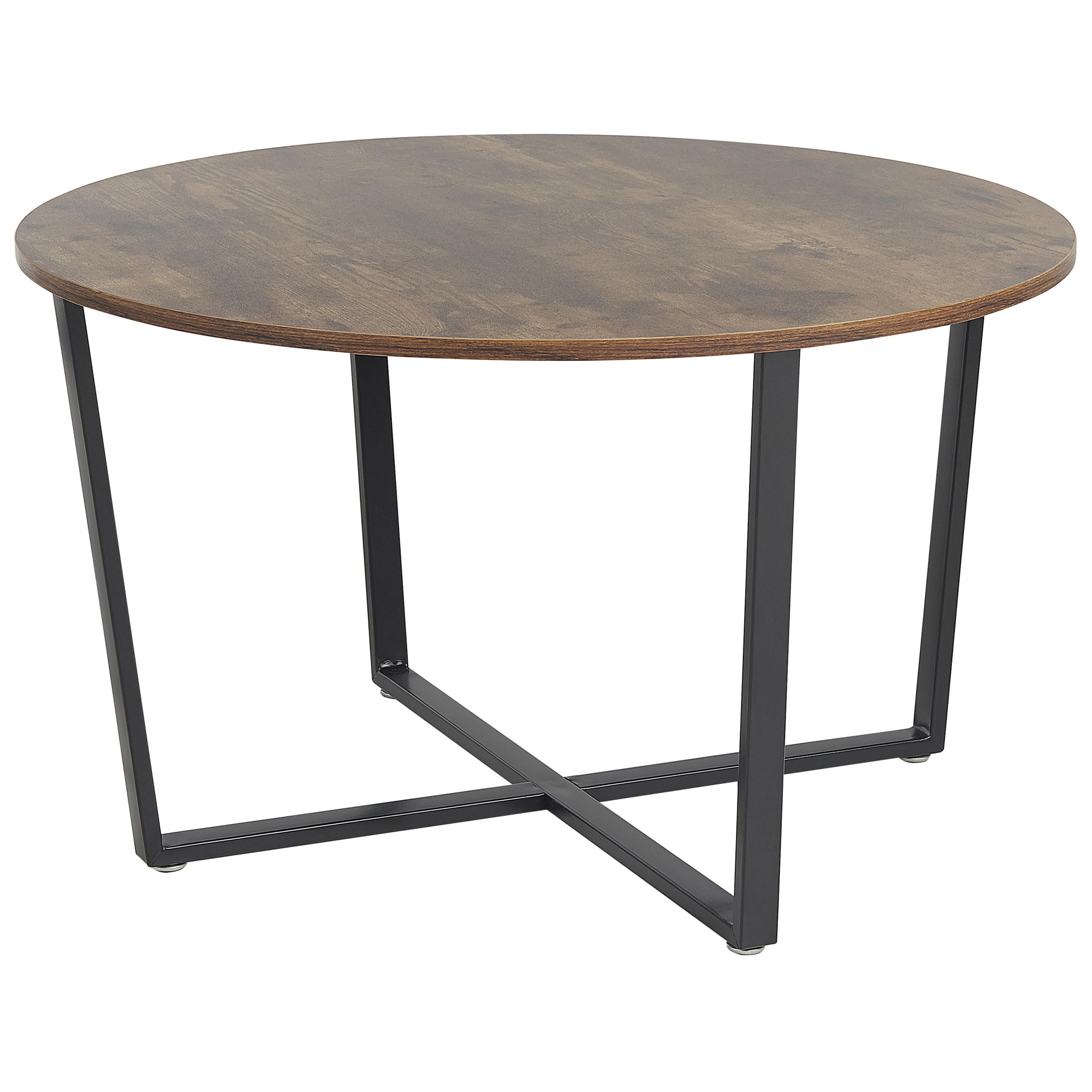 COUCHTISCH dunkler Holzfarbton/schwarz rund Orick - Dunkelbraun/Schwarz, Holzwerkstoff (80/80/47cm) - Beliani