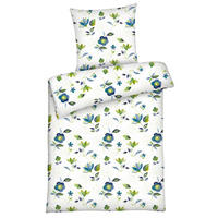BETTWÄSCHE 135x200 Renforce Bettbezug geblümt Baumwolle Blumen Grün Blau - Blau, Textil (135/200cm) - Carpe Sonno