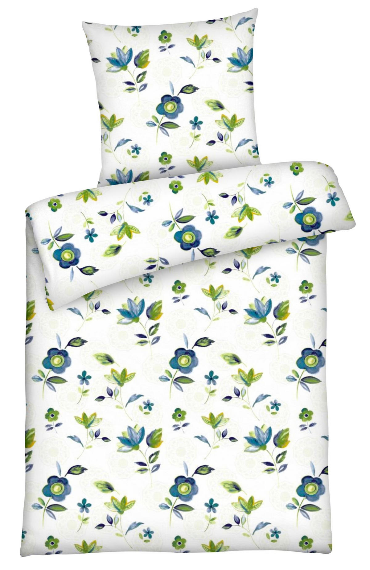 BETTWÄSCHE 135x200 Renforce Bettbezug geblümt Baumwolle Blumen Grün Blau - Blau, Textil (135/200cm) - Carpe Sonno