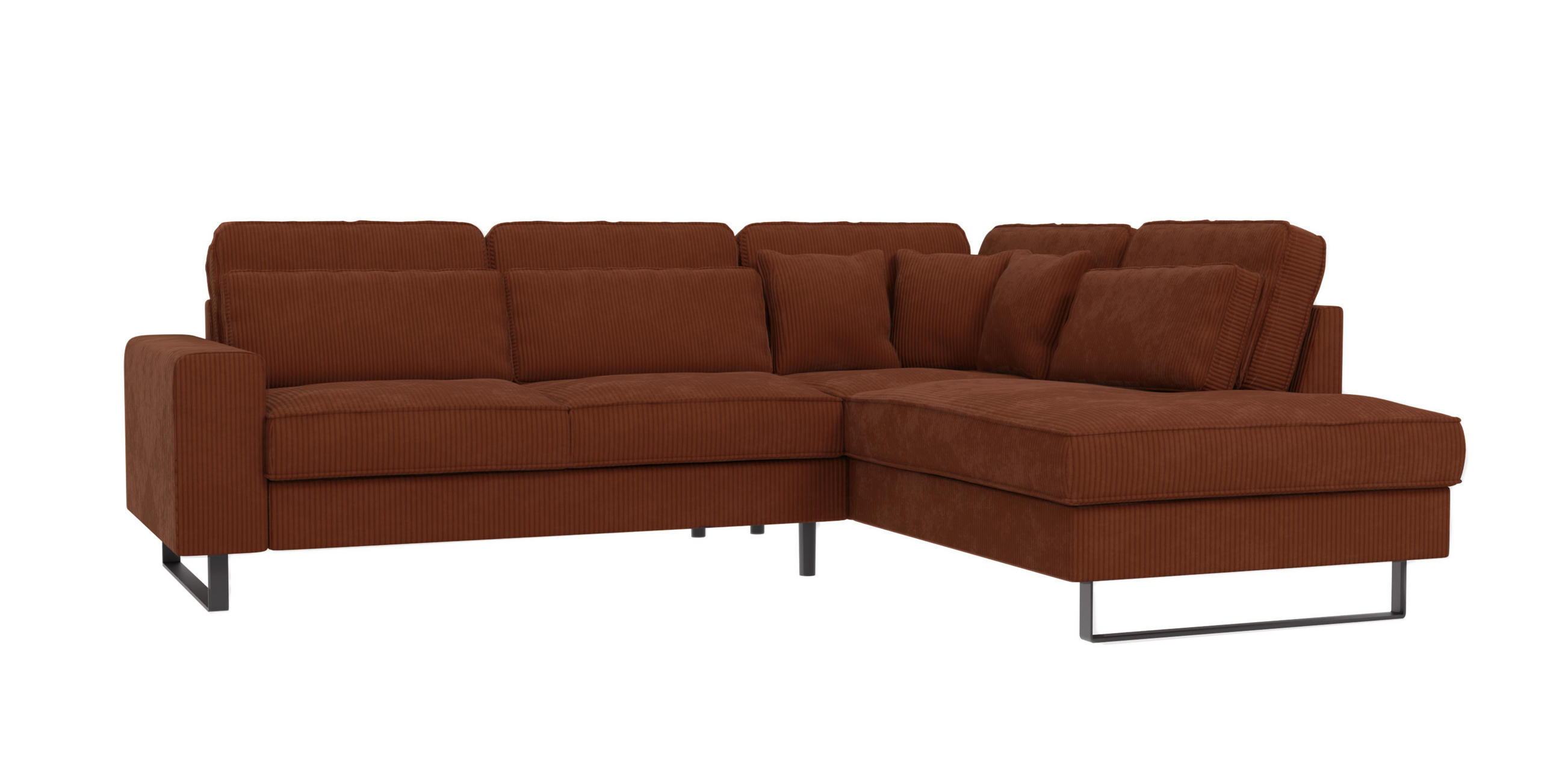 ECKSOFA Floe Terrakotta Cord - Terracotta/Schwarz, Holz/Kunststoff (290/231cm) - S-Style Möbel