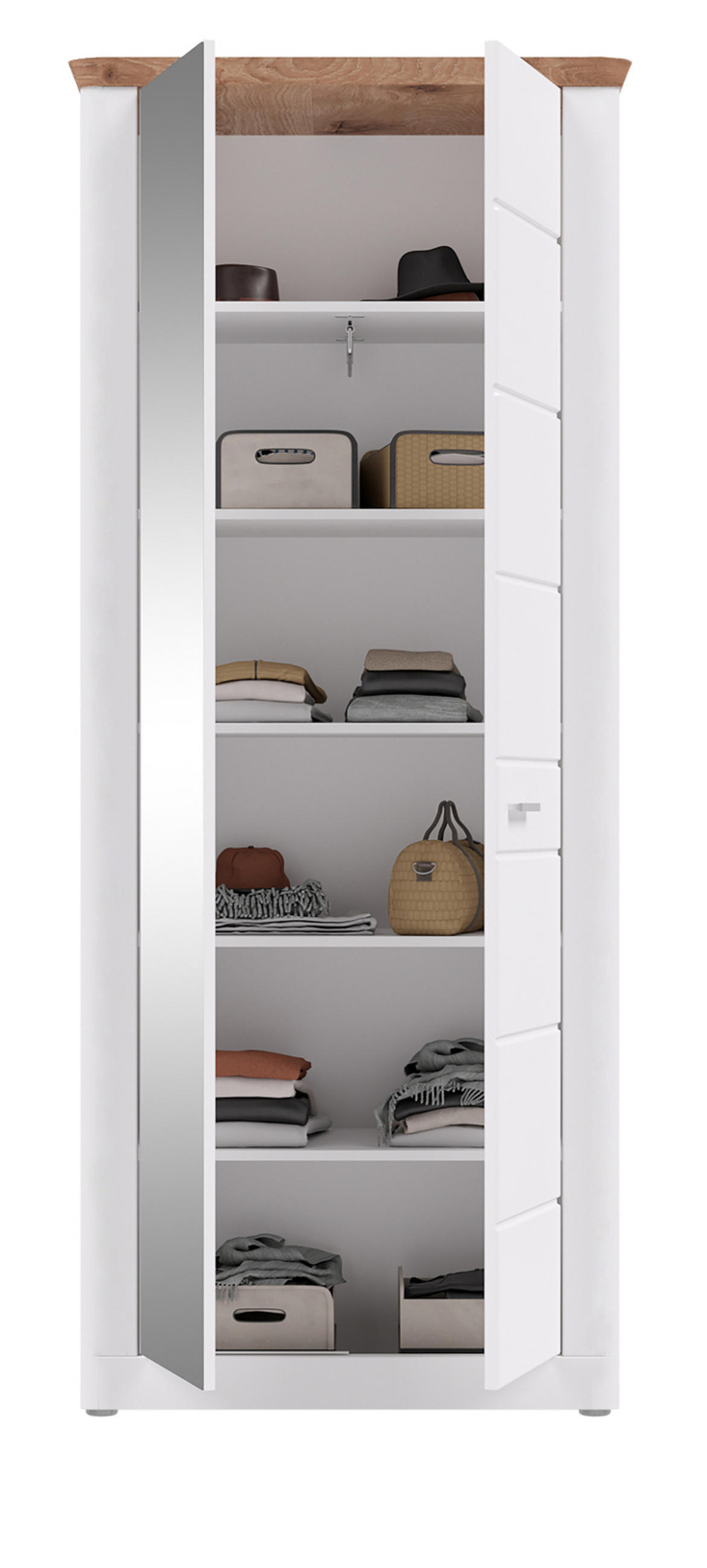 GARDEROBENSCHRANK weiß matt und Eiche 79 x 204 cm, mit Soft-Close - Eichefarben/Silberfarben, Glas/Holzwerkstoff (79/204/37cm) - Inn.Furn