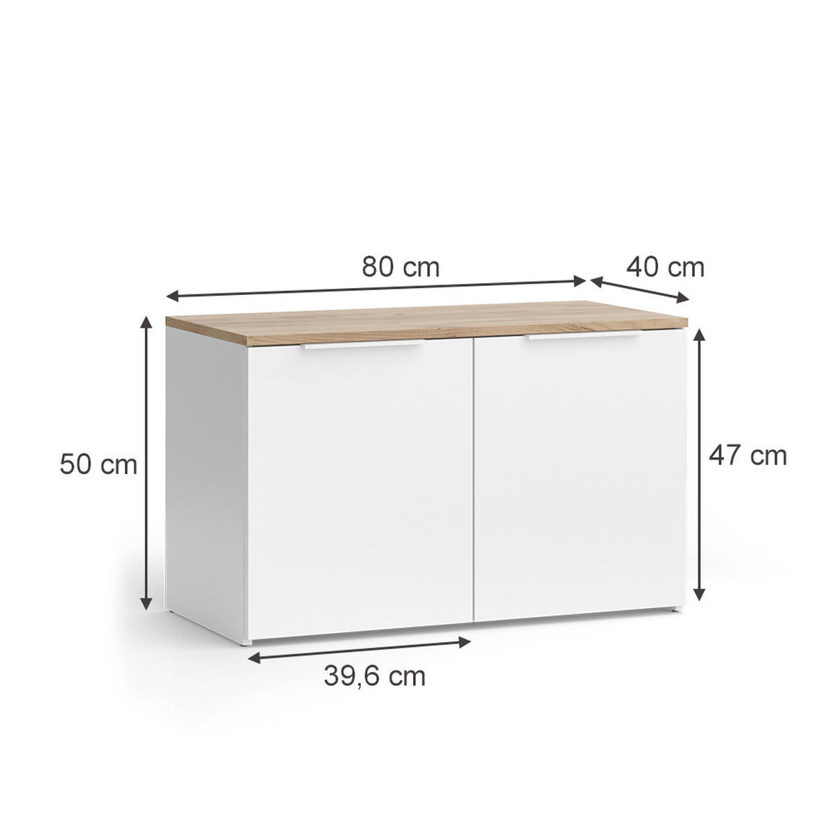 KOMMODE Wido Weiß/Sonoma 40 x 50 cm mit 2 Türen - Weiß/Sonoma Eiche, Holzwerkstoff (80/50/40cm) - Vicco