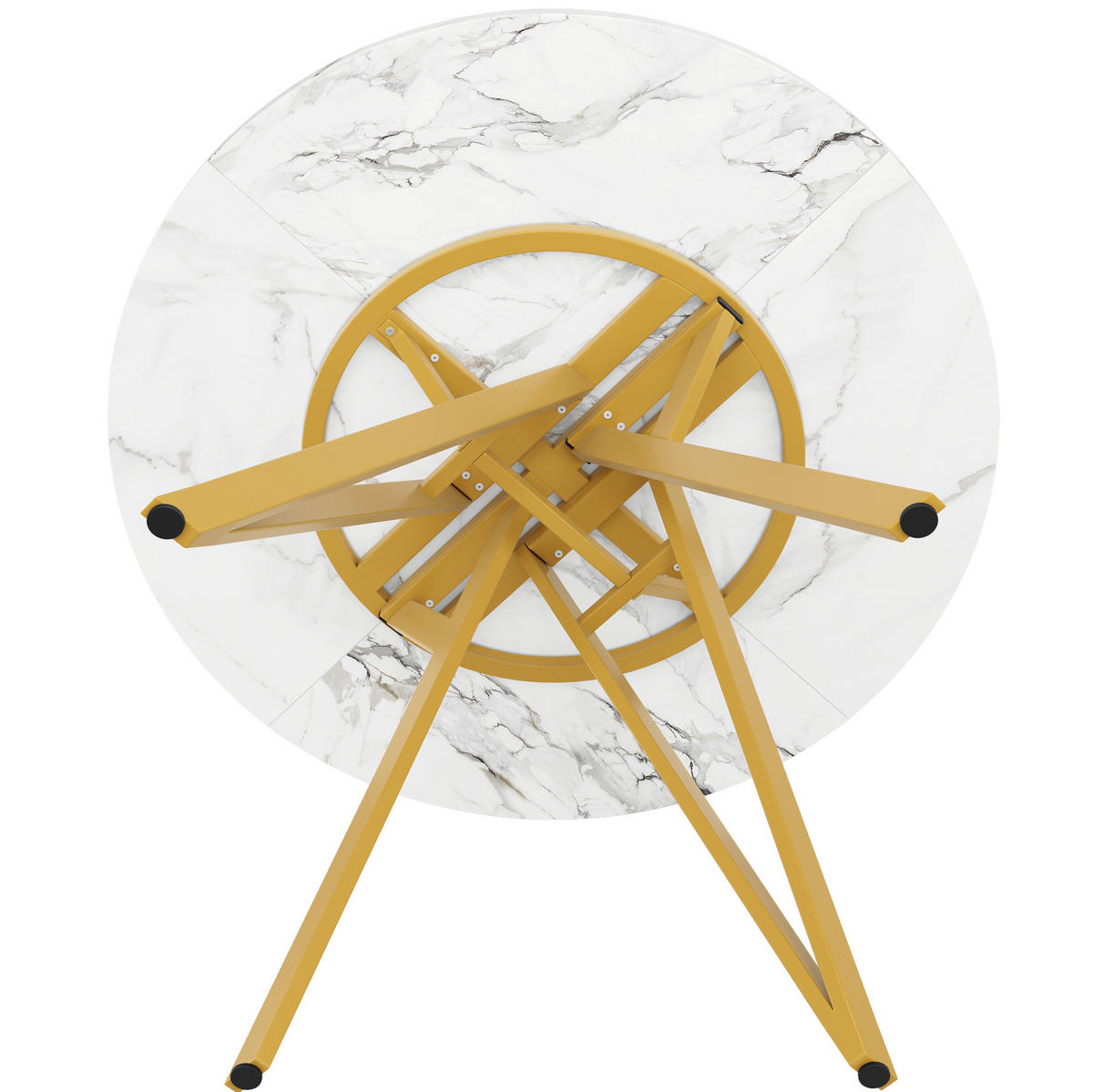 JEDÁLENSKÝ stôl 100/100/76 cm z MDF, zlatý s mramorovým dekorom - zlatá, kompozitné drevo (100/100/76cm) - BEAOK