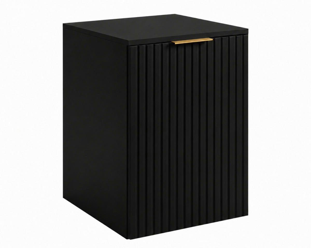 BADEZIMMERSCHRANK MIT WÄSCHEKORB: Schwarz / Platte Schwarz, Griff Gold, 40 x 46 x 58,6 cm - Schwarz, Holzwerkstoff (40/58.6/46cm) - 3XE LIVING