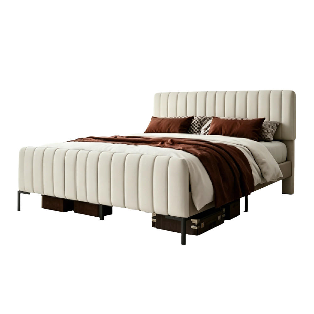POLSTERBETT 140×200 cm aus Leinen-Stoff mit verstellbarem Kopfteil und Matratze , beige - Beige, Textil (140/200cm) - Luhomfu