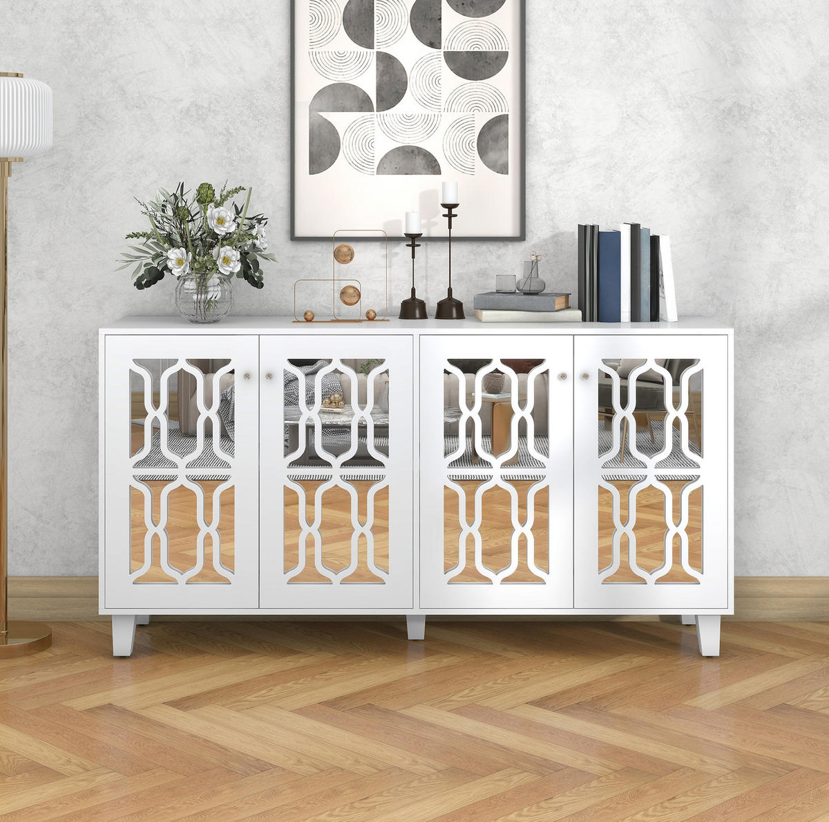 ANRICHTE 160/40/84 cm aus MDF mit 4 Türen und verstellbarem Einlegeboden Weiß - Weiß, Holzwerkstoff (160/84/40cm) - Modenvie
