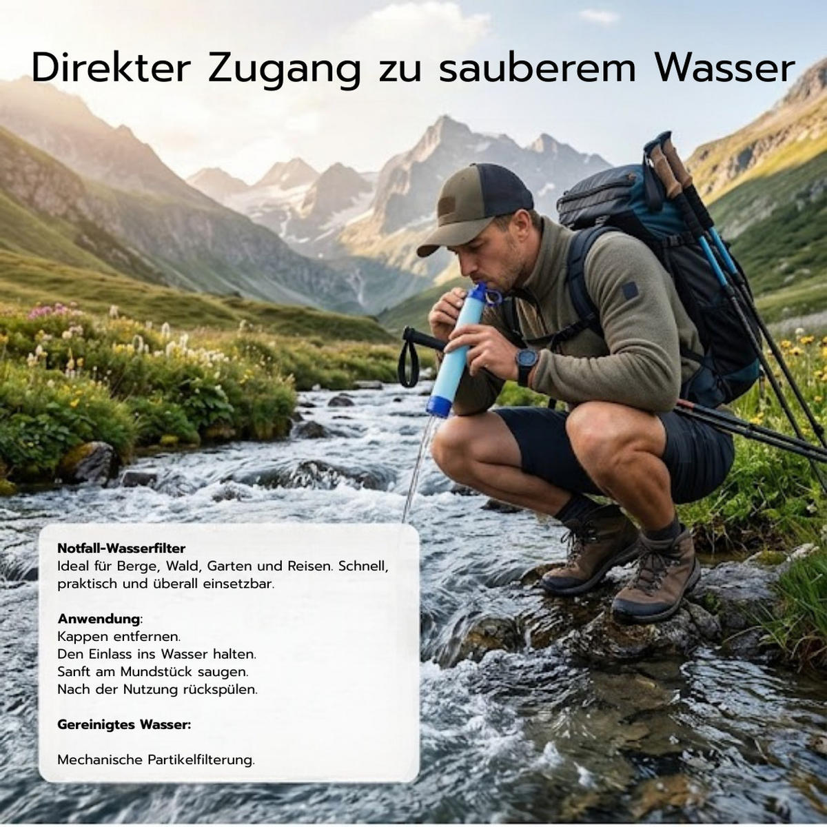 TRINKWASSERAUFBEREITUNG 4er set Notfall Ausrüstung Tabletten Survival Kit Rucksack Set Komplettset Wasseraufbereitung Trinkwasser Notfallrucksack - Multicolor, Kunststoff/Metall (10/10/10cm) - JUNG