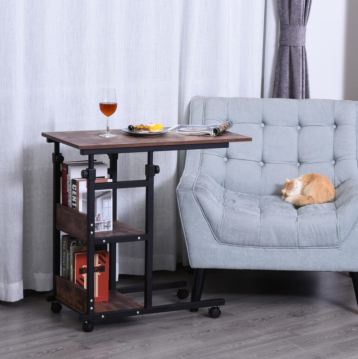 BEISTELLTISCH 80/72-82/40 cm Braun aus Metall und Holzwerkstoff mit Rollen - Braun, Metall (80/40/82cm) - OKMYHOME