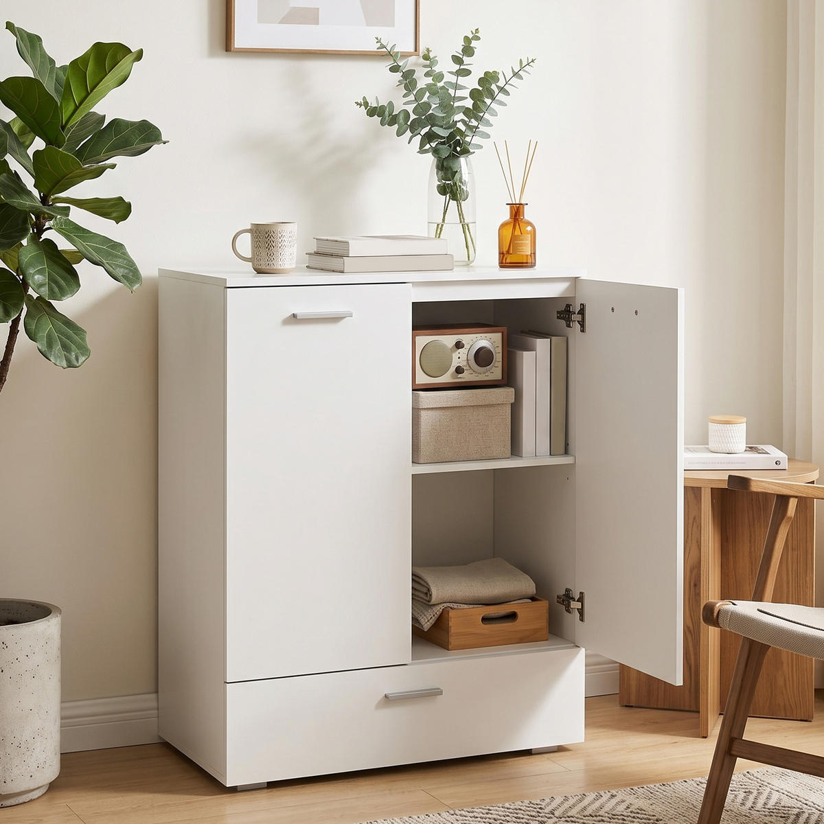 SIDEBOARD i MDF, vitt - Vit, Träbaserade material/Metall (42/100/80cm) - HOMCOM