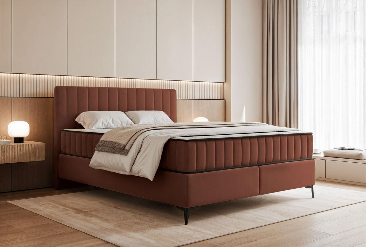 BOXBETT Mufasso Kupfer Samtbezug 180x200 cm - Schwarz/Kupferfarben, Textil/Metall (180/200cm) - Selsey