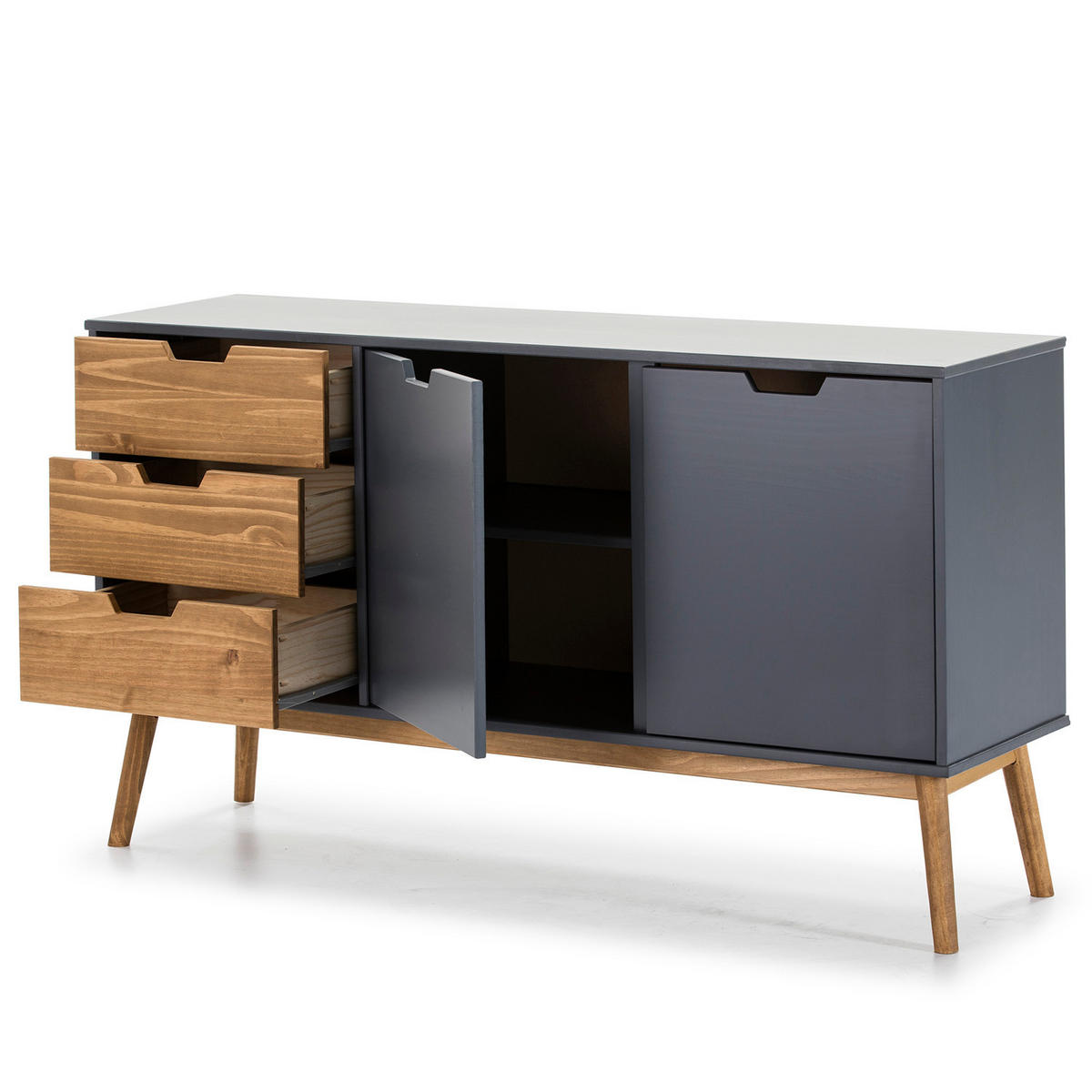 SIDEBOARD Java 3 Schubladen Grau - Anthrazit, Holz (140/80/40cm)