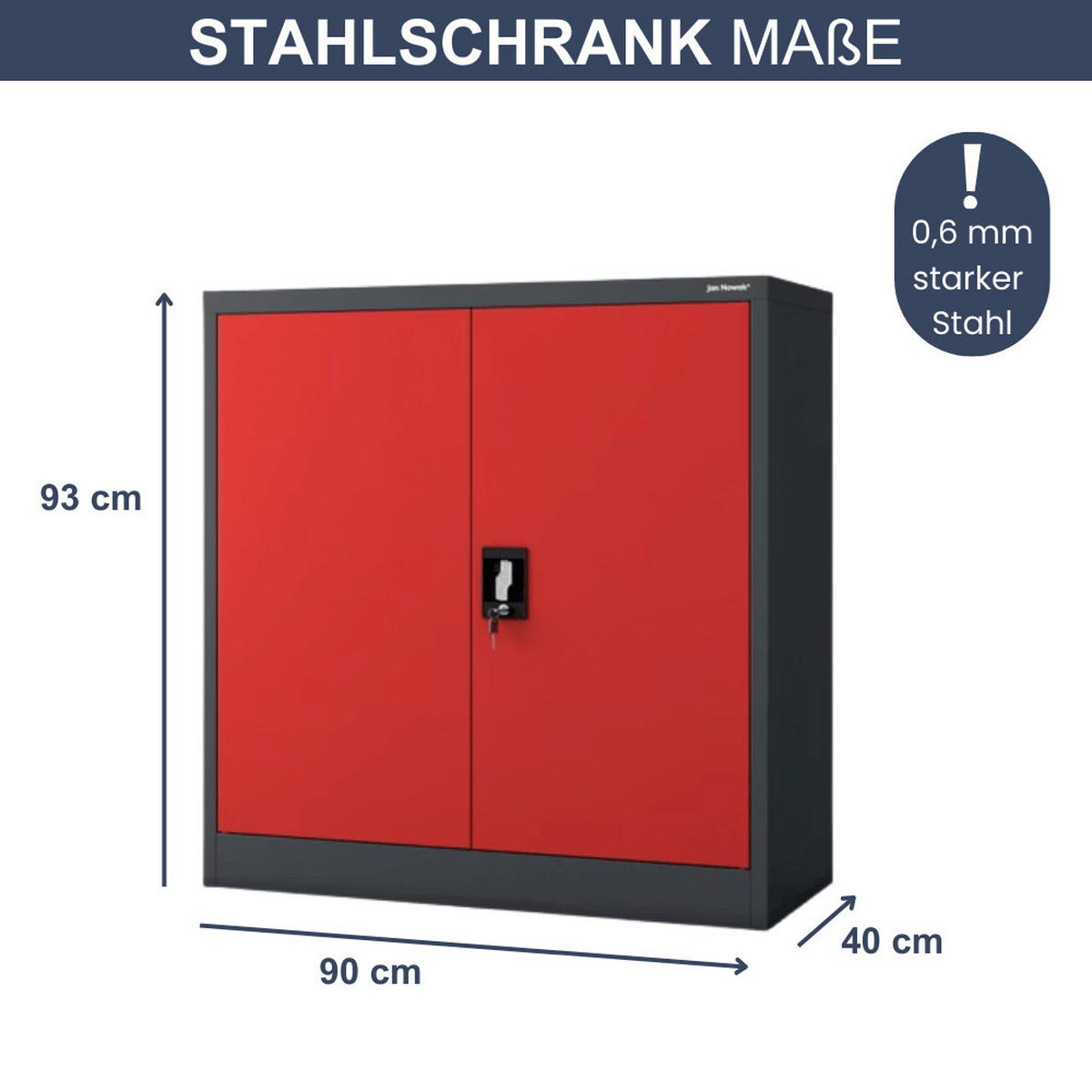 AKTENSCHRANK abschließbar KADO mit Flügeltüren 93x90x40cm Anthrazit-Rot - Anthrazit, Metall (90/93/40cm) - DELUKE
