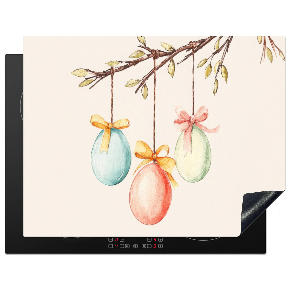 HERDABDECKPLATTE Osterkuchen - Schleife - Eier Induktionsmatte 77x59 cm - Creme, Kunststoff (77/59/0.2cm) - MuchoWow