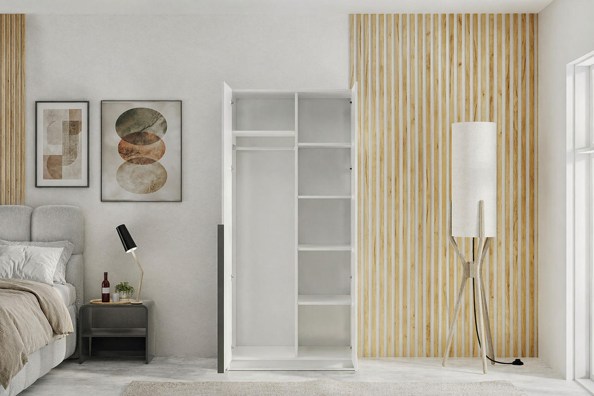DREHTÜRENSCHRANK Apollonia mit Spiegel 100x204cm 2-türig, kaschmir, schwarze Griffe - Kaschmir/Schwarz, Kunststoff (58/205/100cm) - Margaret Hadas24