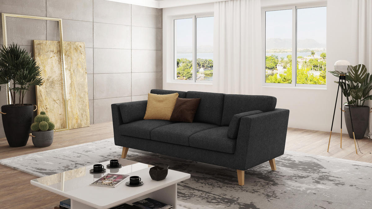 3-SITZER-SOFA Mario Graphit Microfaser - Hellbraun/Graphitfarben, Holz/Buchenholz (206/90/89cm) - S-Style Möbel
