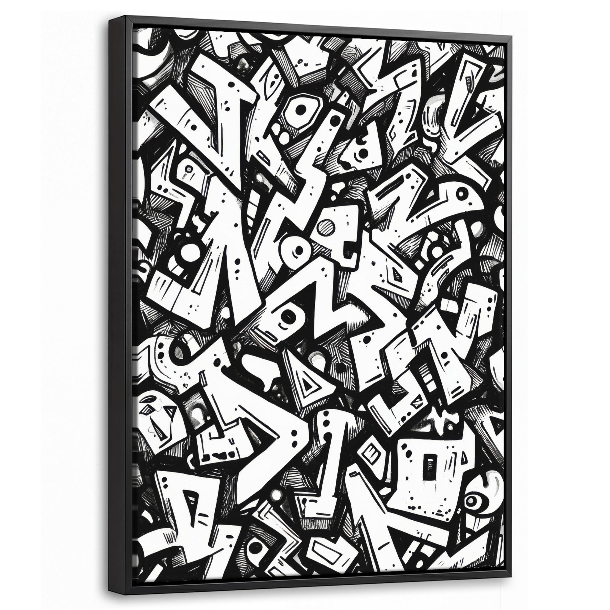 LEINWAND Bilder mit Rahmen - Formen - Buchstaben - Graffiti - Schwarz - 30x40 - Schwarz, Textil (30/40cm) - MuchoWow