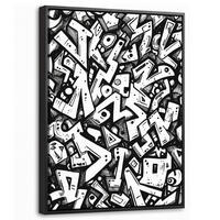 LEINWAND Bilder mit Rahmen - Formen - Buchstaben - Graffiti - Schwarz - 30x40 - Schwarz, Textil (30/40cm) - MuchoWow
