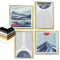 WANDBILDER 4er Set - 50x50 cm & 40x60 cm Goldrahmen - Abstrakte Berglandschaften - Goldfarben, Kunststoff (50/50cm) - ArtPrintCave
