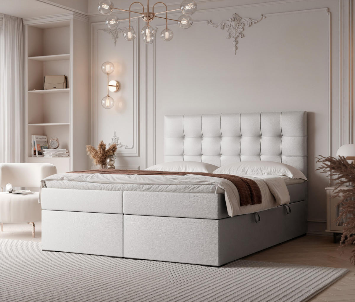 BOXBETT IMPERIAL 200/200 cm, in Weiß, mit Matratze und Topper - Weiß, Holzwerkstoff/Textil (200/200cm) - Idohome