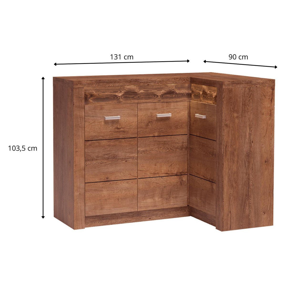 ECKKOMMODE Indianapolis I-15 Standardausführung 131 x 103,5 x 42 cm Esche hell - Braun, Holzwerkstoff/Metall (131/103.5/42cm) - Koseto