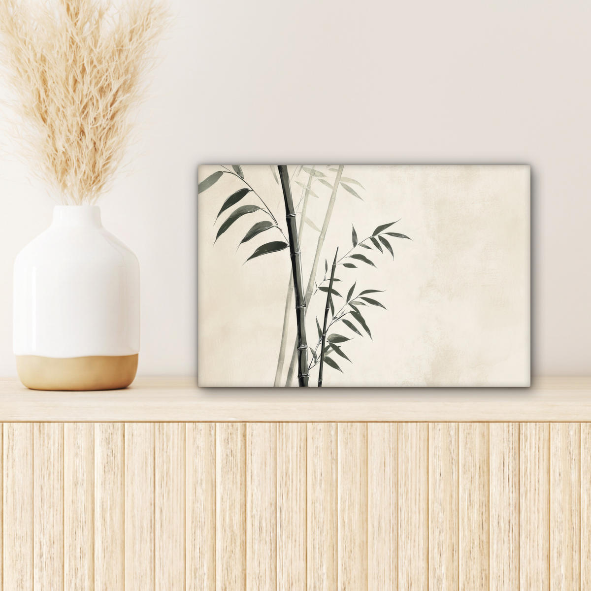LEINWANDBILD Japandi - Bambus - Beige 30x20 cm - Eukalyptusholzfarben, Textil (30/20cm) - MuchoWow